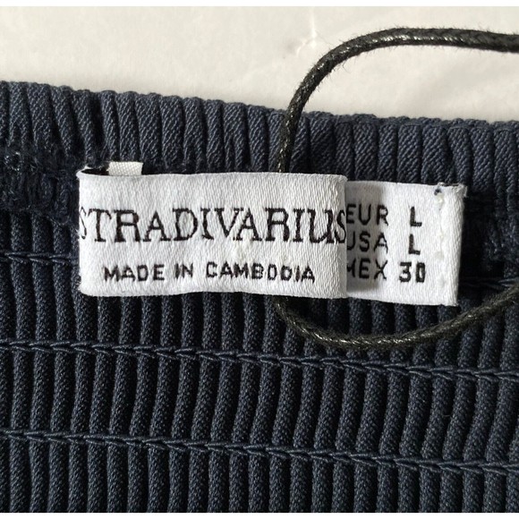 Stradivarius Tube Top Womens Large Steel Blue Asymmetrical Smocked Back NWT - Picture 8 of 16